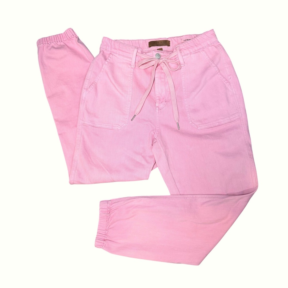 Judy Blue Jogger Pants Womens 7/28 Pink Drawstring Garment Dyed High Waist